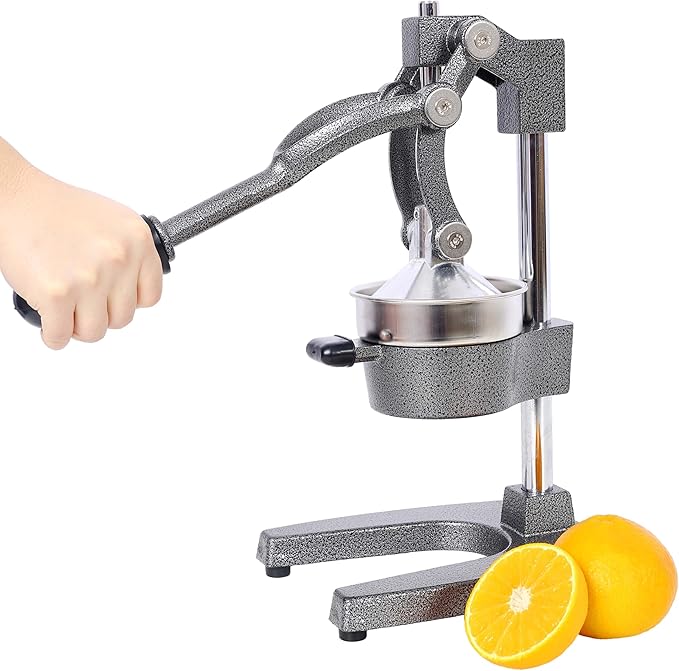 【Cast Iron Citrus Juicer】Commercial Grade Manual Orange Juicer, Heavy Duty Hand Press Juicer for Orange Lemon Lime, Extra Large Countertop Juice Squeezer, Easy Clean (Grey)