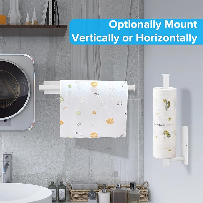 2nd Gen Paper Towel Holder Under Cabinet No Drilling, [More Sturdy] Self Adhesive or Drilling Paper Towel Holder Wall Mount for Kitchen, RV, [Fit Mega Paper Towel Roll] SUS304 Stainless Steel