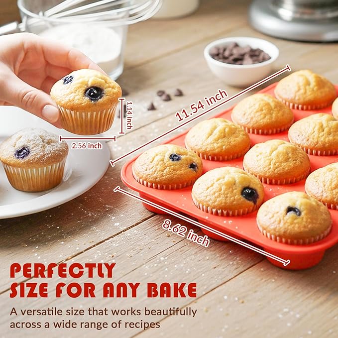HKNMTT Silicone Muffin Pan for Baking, Cupcake Egg bites Brownie Mold 12 Cup Regular Size, Oven Safe BPA Free kitchen Appliances