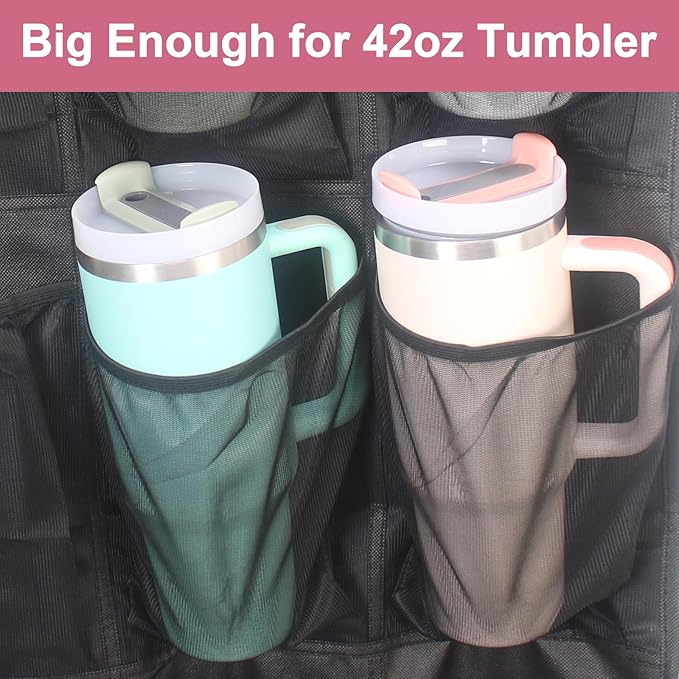 Cup Storage Organizer Compatible Stanley - 15 Large Bottle Pockets, Hanging Wall Mount for Various Sizes, Tumbler Storage Accessories