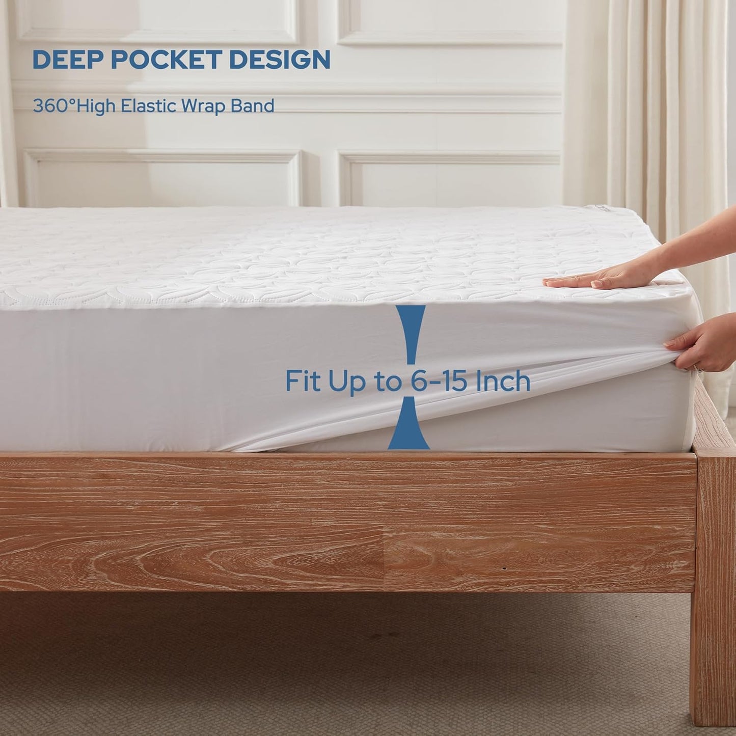 BEDLORE Waterproof Mattress Protector, Twin XL Size Mattress Pad with Deep Pocket 6"-15" Depth, Soft Breathable Bed Mattress Cover for Bedroom, College Dorm (White)