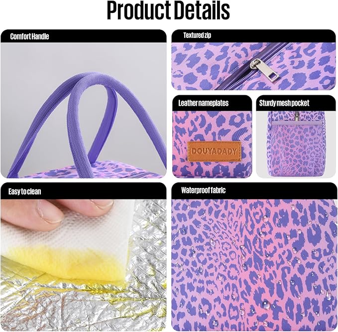 douyadady Lunch Bag Women/Men Lunch Box Women/Men (purple leopard)