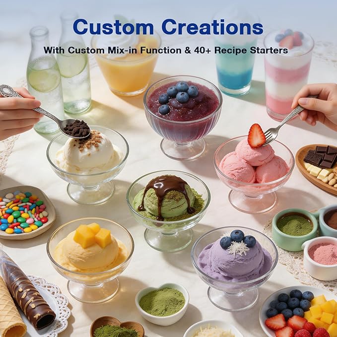 H-Duka 10-in-1 Ice Cream Maker Machine, 800W Frozen Treat Maker for Silky Gelato, Sorbet&Slushies, One-Touch Mix-In & Re-Spin for Creamy Texture, Keto & Vegan, Includes 3 Pints & Recipe Guide, Black