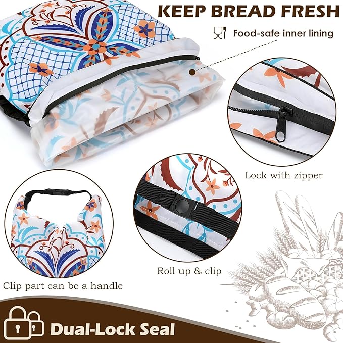 2 Pack Reusable Bread Bags for Homemade Bread, 17"×13" Sourdough Bread Storage Bags with Bowl Cover - Keep Loaf Fresh and Easy to Wash(Morocco Style)