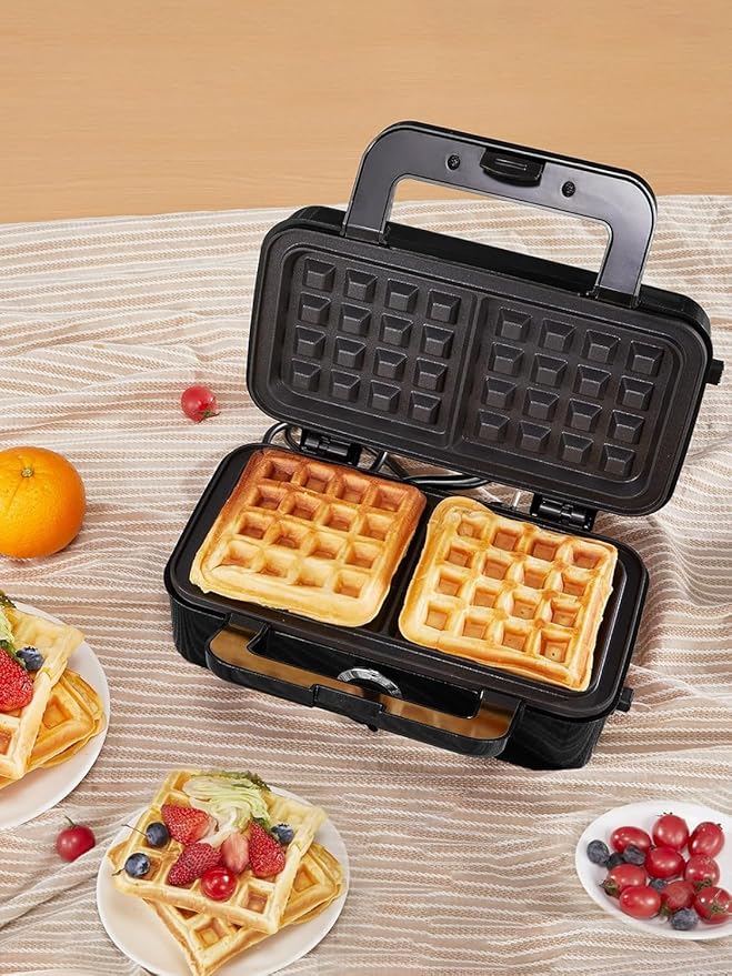 HOUSNAT Sandwich Maker, 3 in 1 Waffle Maker with Removable Plates, 1200W Panini Press with Interchangeable Non-Stick Plates, Indicator Lights, 5-gear Temperature Control (Red)