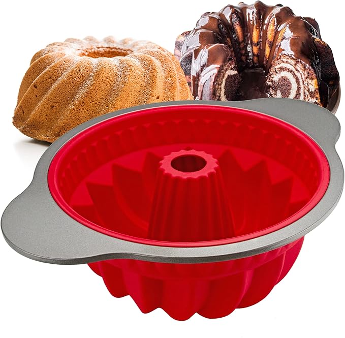 Boxiki Kitchen Duo: Non-Stick Steel Jumbo 6 Cup Muffin Pan with Silicone Handles & Reusable Liners and Durable Silicone Pound Cake Pan with Heavy Grade Steel Frame - Master Your Baking Game!