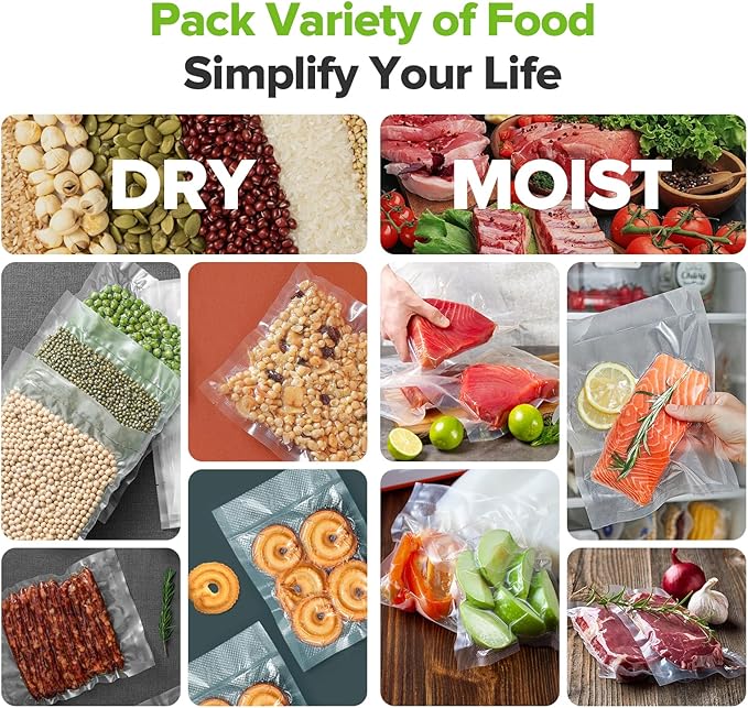 Vacuum Sealer Bags for Food, 7 Pack - 8" x 20' (3 Rolls) + 11"x 20' (3 Rolls) + 6"x 20' (1 Roll), BPA-Free Commercial Grade Embossed Customized Size Bags for Food Storage, Meal Prep, Sous Vide