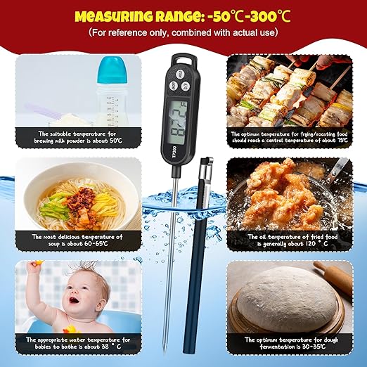 12 Pcs Meat Food Thermometer Food with Probe Water Liquid Instant Read Digital Thermometer Kitchen Cooking Supplies for Cooking BBQ Milk Yogurt (Black,White,Red)