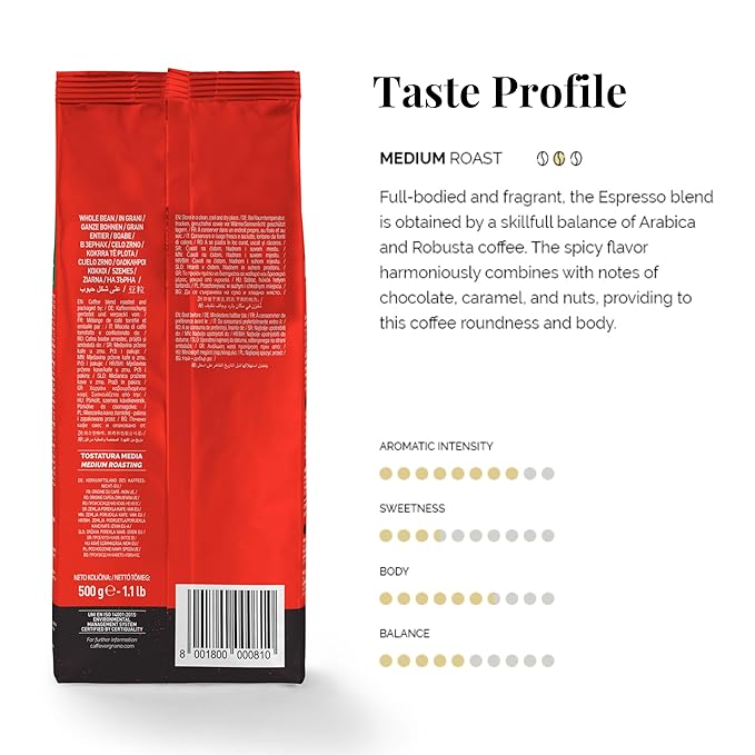 Caffe Vergnano Whole Bean Coffee Medium Roast Espresso 3.3 lb (Pack of 3) - Use in Standard Coffee Machine, Moka Pot, Italian Coffee Maker - Arabica Robusta Chocolate & Caramel Notes For Morning Brew