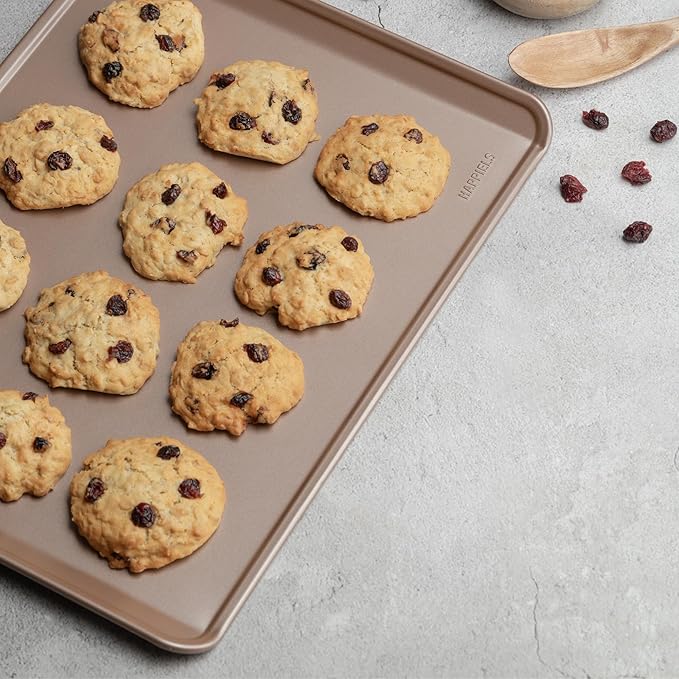 HAPPIELS 17 x 13 inch Cookie Sheets for Baking Nonstick Set of 2, PFOA free Cookie Sheet Set without rim, Cookie Sheets Non Stick, Half Sheet Pan for Oven without sides Non Toxic sheet without lip