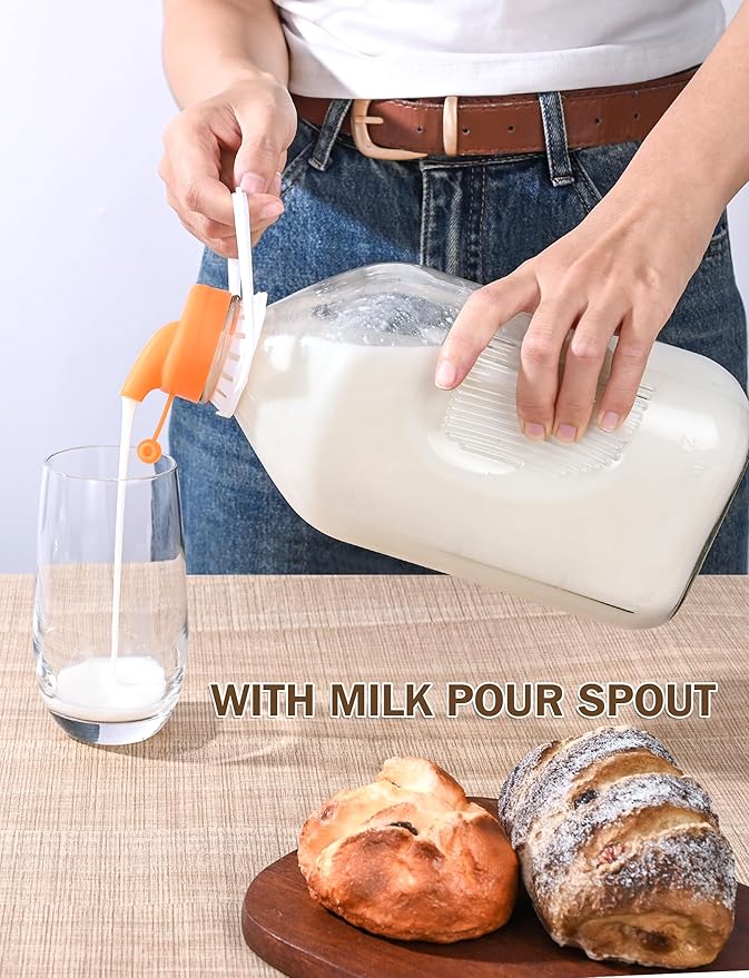 KMIGRUAN 2QT Heavy Duty Glass Milk Bottle with Lid,2Pack 64oz Glass Milk Jug with Reusable Airtight Screw Lid,Bottles for Juice,Water,Oat or Plant Milks