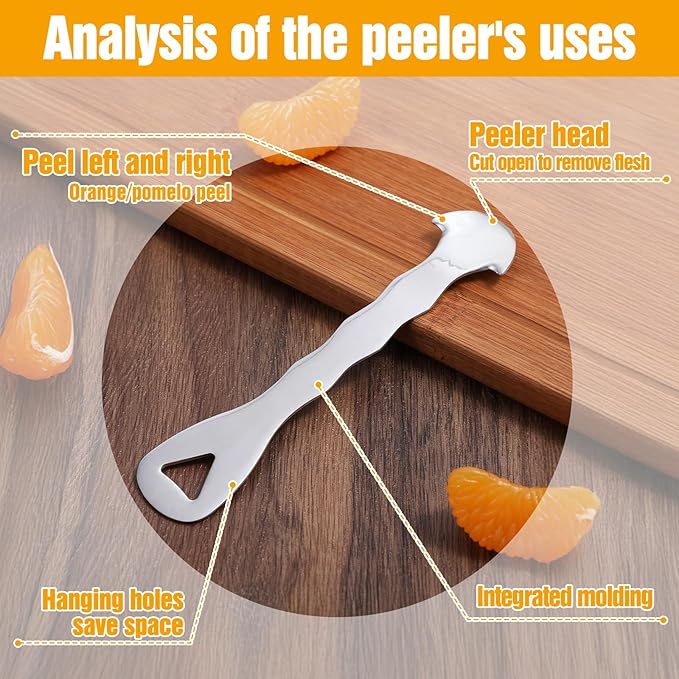 2Pcs Easy-to-Peel Orange Peeler Tool, Stainless Steel Citrus-Peeler, Left-Right Opening Citrus Peeler Tool, Hook Design for Easy Storage