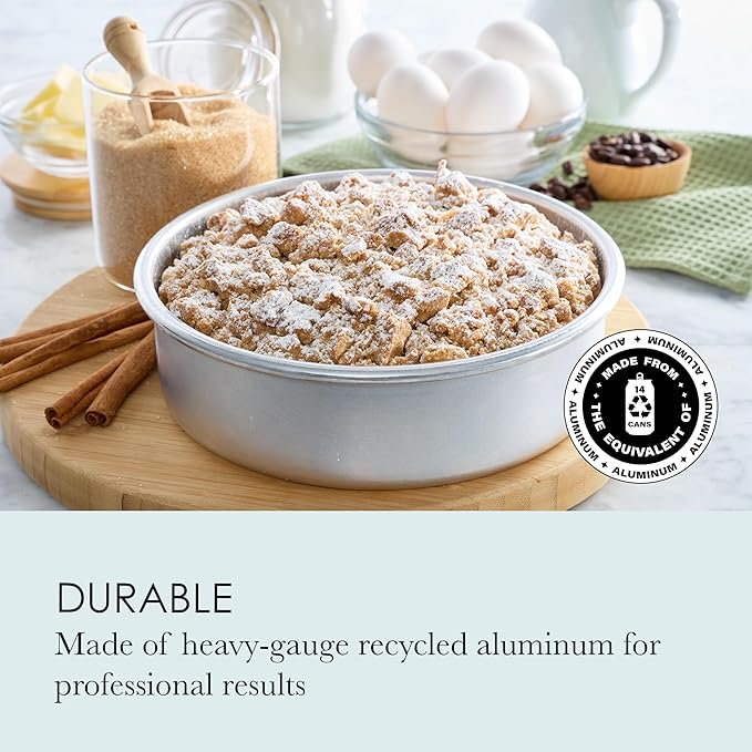 Chicago Metallic Recycled Aluminum 8 inch Round Cake Pan with Natural Aluminum For Even Baking, Built for Everyday Use, Perfect for Round Cakes, Cheesecakes and More
