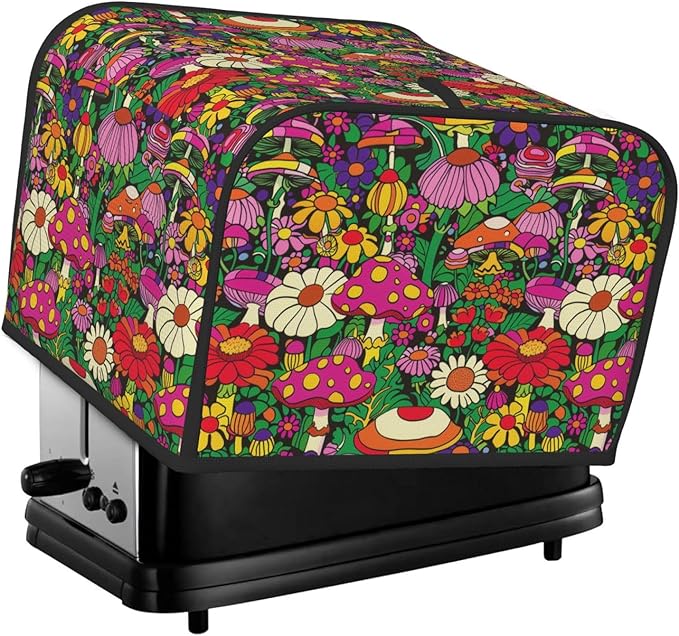 Toaster Cover 4 Slice Colorful Mushroom Flower Trippy Kitchen Small Appliance Covers with Pockets Dust and Fingerprint Protection