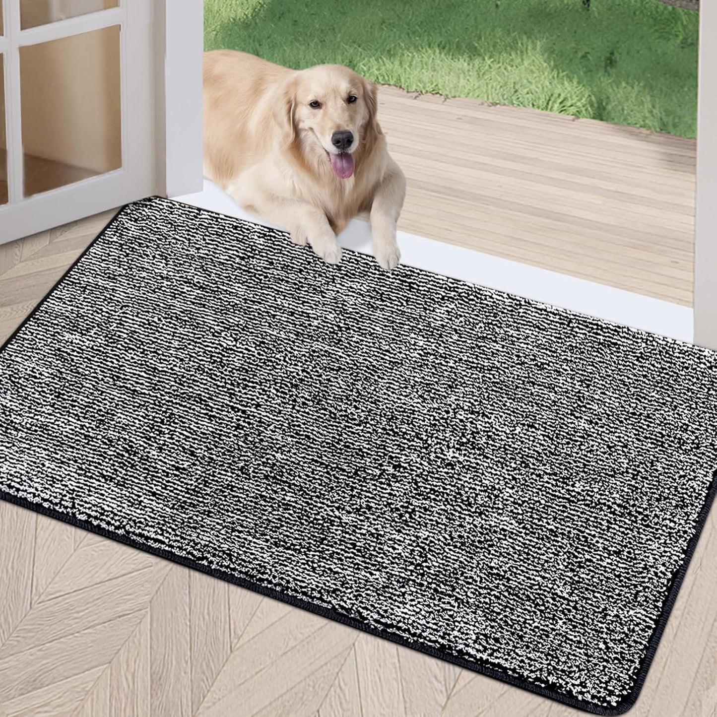 REFETONE Indoor Doormat, Front Door Mat 36"x59" Absorbent Rubber Backing Non Slip Back Door Mats, Washable Low-Profile Inside Floor Mat Door Rugs for Entryway, Resist Dirt Mud Mat for Dogs, Black