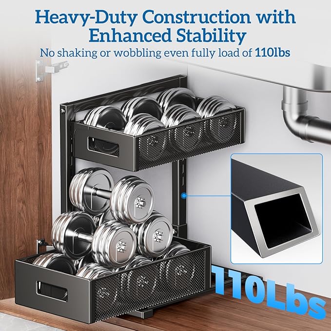 Under Sink Organizer for Bathroom & Kitchen, Under Cabinet Storage Shelf, Bathroom Cabinet Organizer Vanity Drawer Pantry Organization, Multi-Purpose Under Sink Slide Out Storage Shelf