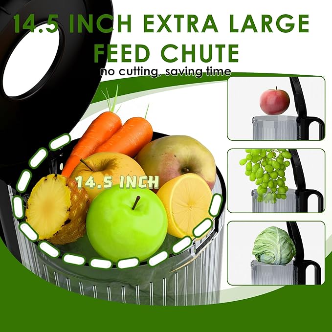 Cold Press Juicer, Touchscreen Juicer Machines with Wide Feed Chute, Stainless Steel Masticating Juicers Easy to Clean, Ergonomic Operational Panel Design, High Juice Yield, Steel