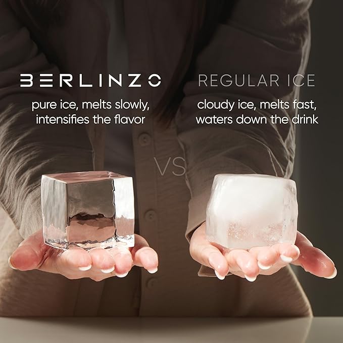 Berlinzo Premium Clear Ice Cube Maker with Conversation Ice Prints – 4 Large 2.1" Crystal Clear Ice Squares – Giftable Idea for Party, Game Night & Just for Fun – Includes Storage Bag (Non-Electric)
