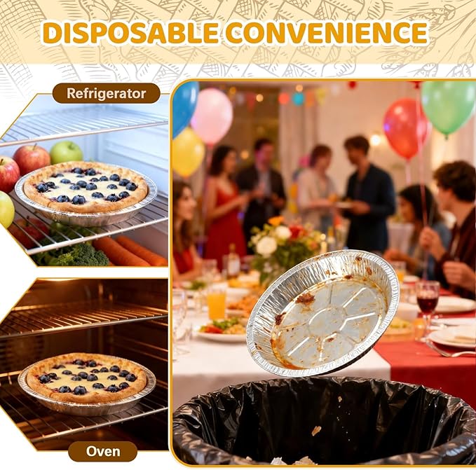 50 Pack 9 Inch Disposable Aluminum Foil Pie Pans - Curl Lip Design, Lightweight & Sturdy with Even Heat Distribution for Tarts & Pastry Crusts