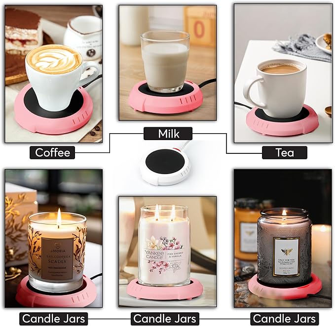 Large Candle Warmer Plate Safely Releases Scents Without a Flame - Used as Candle Jar Warmer, Coffee Warmer, Mug Warmer, Cup Warmer, Tea Warmer Desk in Your Home & Office, 1 Pack, Pink