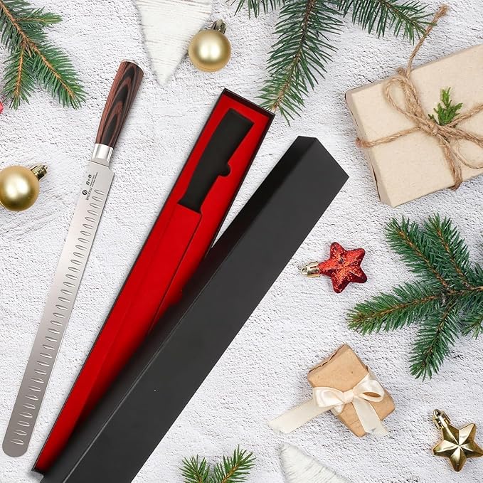 imarku Brisket Knife, 12 Inch Ultra Sharp Carving Slicing Knife for Brisket, BBQ, Turkey, Ham, Ribs, and Roast Beef, Japanese High Carbon Stainless Steel Blade, Ergonomic Pakkawood Handle, Gift Box