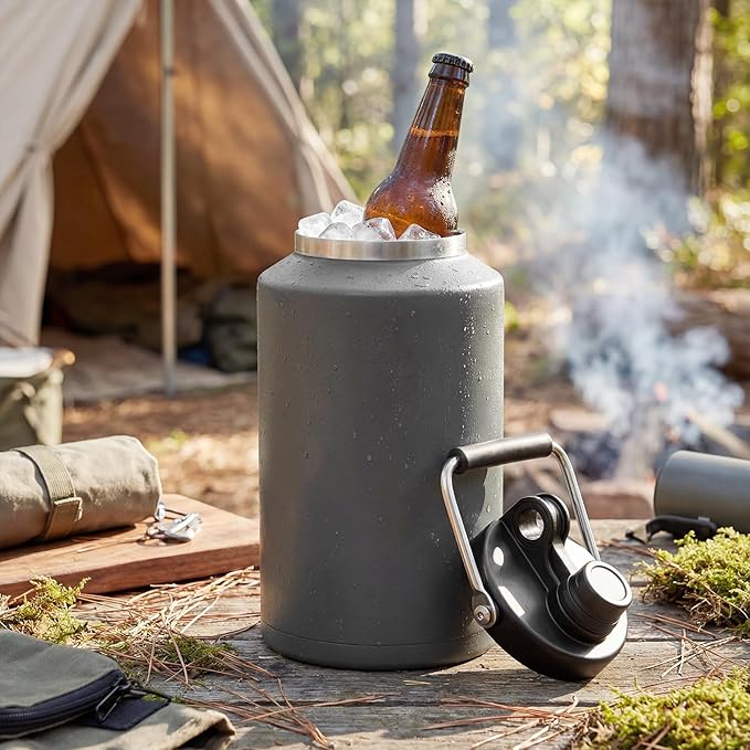Kerilyn Insulated Gallon Jug with Handle, One Gallon, 128oz Stainless Steel, Large Double Vacuum Water Bottle for Hot & Cold Drinks, Wide Mouth, Sweat Proof, Great for Travel, Camping, Dark Grey