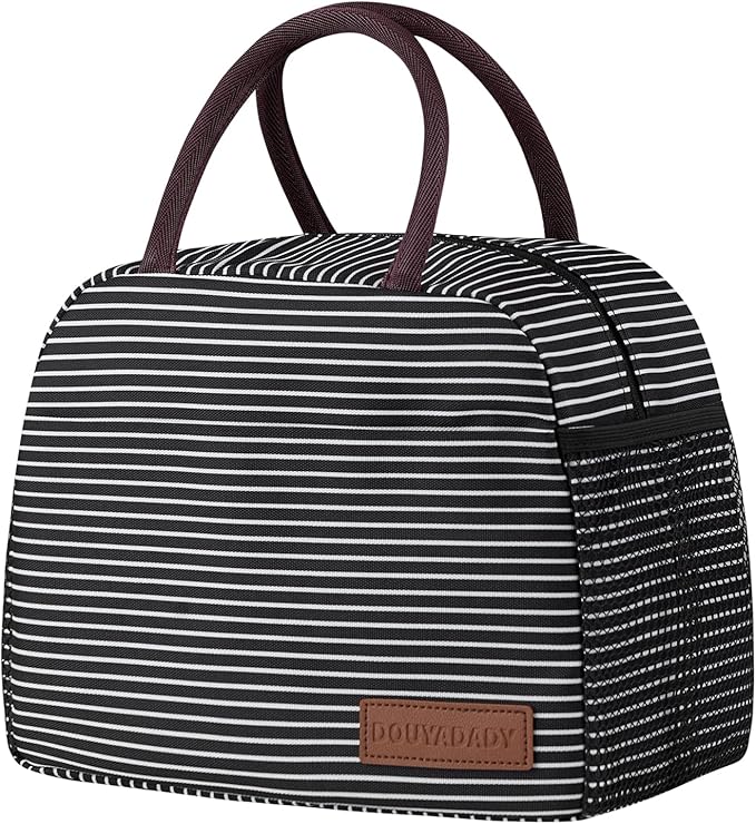 douyadady Lunch Bag Women/Men Lunch Box Women/Men (white&black stripe)