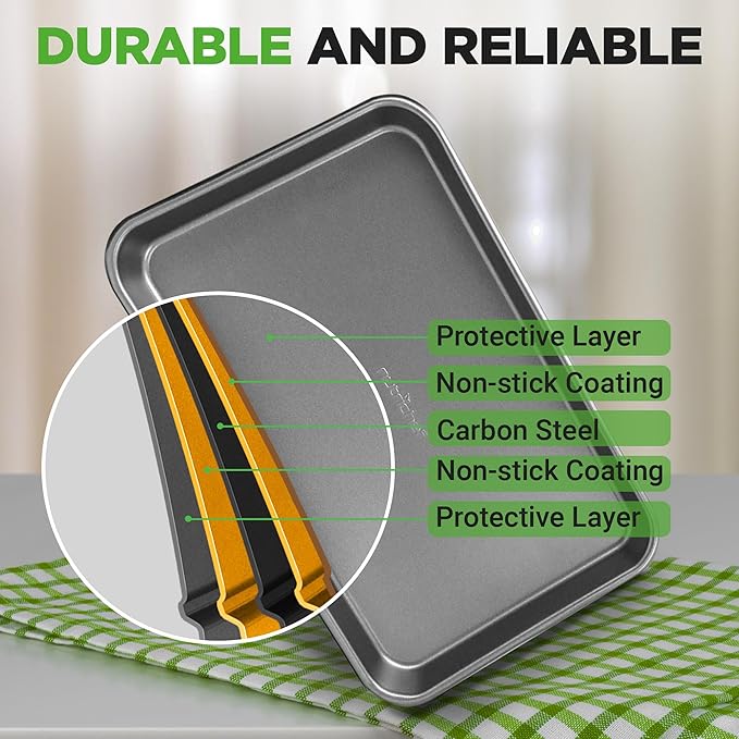 NutriChef 2-Piece Nonstick Cookie Sheet Baking Pan Set - Premium Bake Trays w/ Sleek Non-Stick Coating PFOA, PFOS, & PTFE Free - Large (15"x11") & Medium (13"x9") - Dishwasher Safe