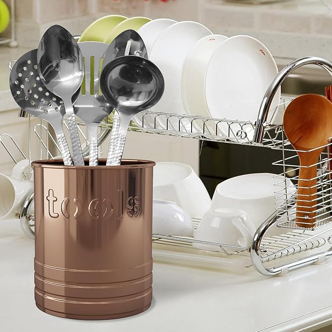 nu steel Utensils holder "TOOLS" embossed 2 qt Copper finish