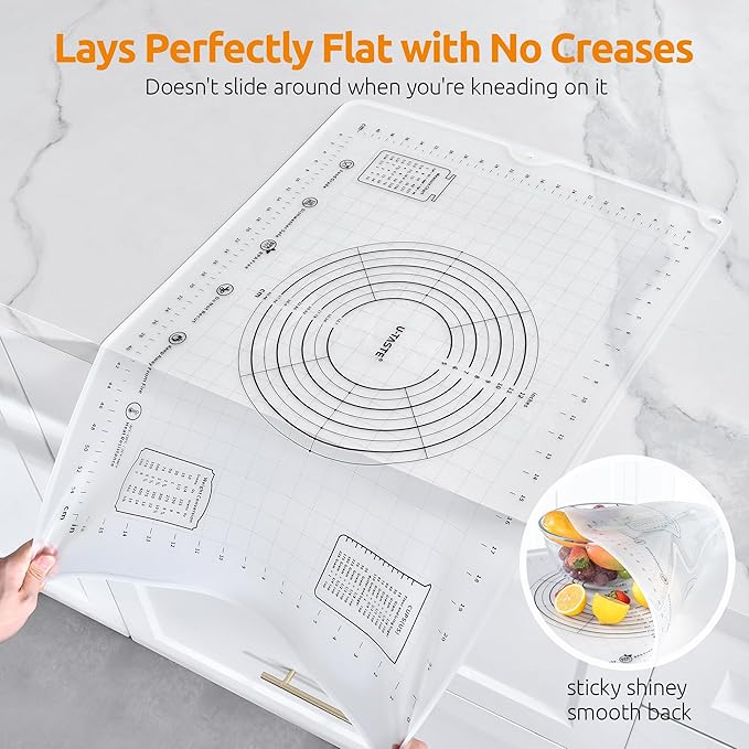 U-Taste 600ºF Heat-Resistant 10in Long Skinny Silicone Jar Spatula, and 20inx28in Large Silicone Pastry Mat Food-Grade Non-Stick Dough Rolling Mat (Black+Transparent)