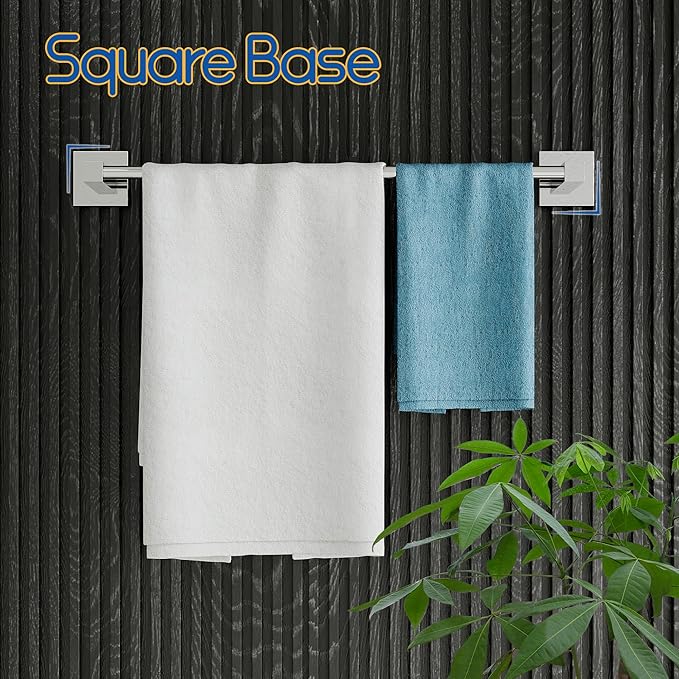 RUACQ Chrome Towel Bar 18 inch, 304 Stainless Steel Towel Racks for Bathroom Wall Mounted, Heavy Duty Bath Towel Rod with Square Base(Chrome)