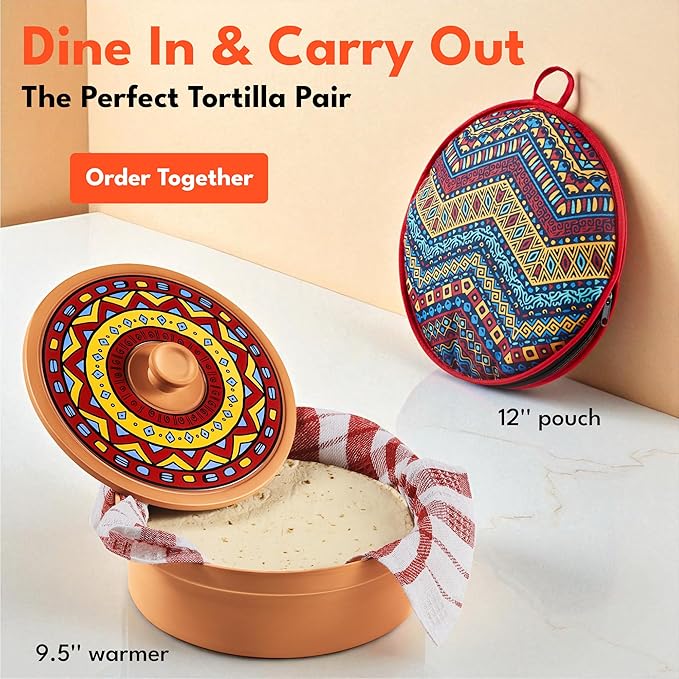 Mexican Terracotta Tortilla Warmer for Thanksgiving | Authentic Terra Cotta Tortilla Holder with Warmer Cloth | Natural Clay Tortillero Keeps 8" Tortillas Warm | Bread Warmer for Fall Dinner Party