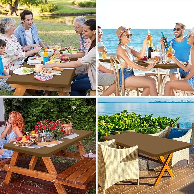 homing Rectangle Table Cloth Cover, Waterproof Polyester Elastic Fitted Tablecloth, Fits for 4 Foot Folding Tables, Washable Table Protector for Picnic, Camping, Outdoor (Brown, 24" x 48")
