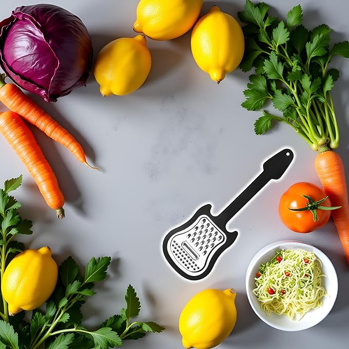 Handheld Cheese Grater, Stainless Steel Shredder with Handle Multi-Functional Guitar Shaped Kitchen Slicer Grater Zester for Vegetables, Fruit, Salad, Cheese Graters
