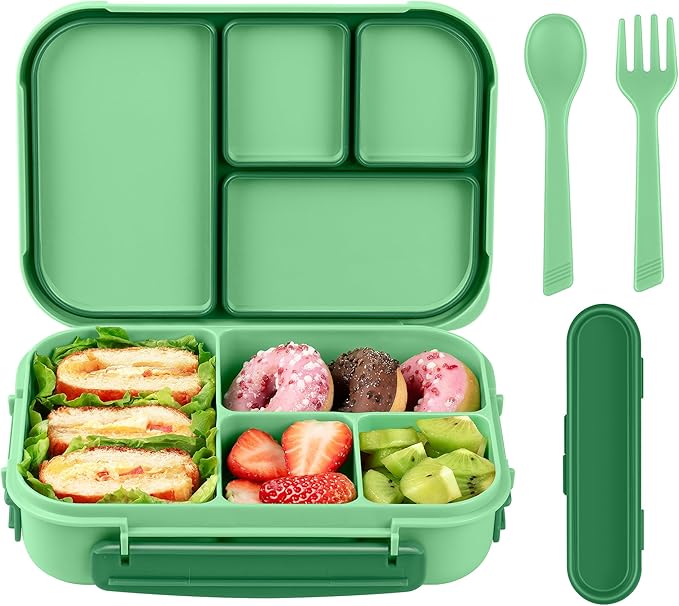 Amathley Lunch Box Kids,Bento Box Adult,Leakproof Lunch Containers for Adults/Kids/Toddler,1200ML-4 Compartments bento Lunch box with Utensil,Microwave & Dishwasher & Freezer Safe (Cyan)