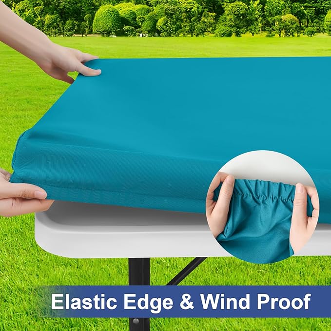homing Rectangle Table Cloth Cover, Waterproof Polyester Elastic Fitted Tablecloth, Fits for 8 Foot Folding Tables, Washable Table Protector for Picnic, Camping, Outdoor (Teal, 36" x 96")