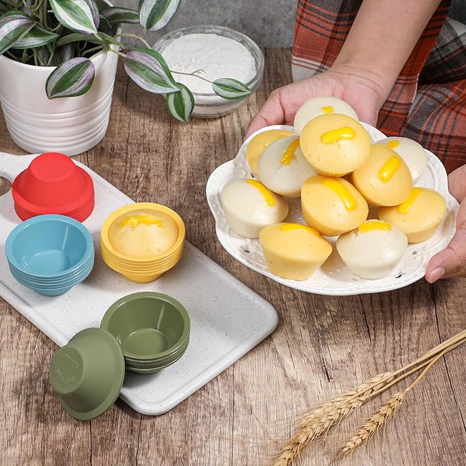 Webake 24 Pcs Silicone Puto Molder Filipino Small-Size, 2.2" Plastic Replacement Baking Cup, Reusable Kutsinta Molder for Steamer, BPA-Free and Non-Stick, Great for Bite-Size Muffin, Tart Baking
