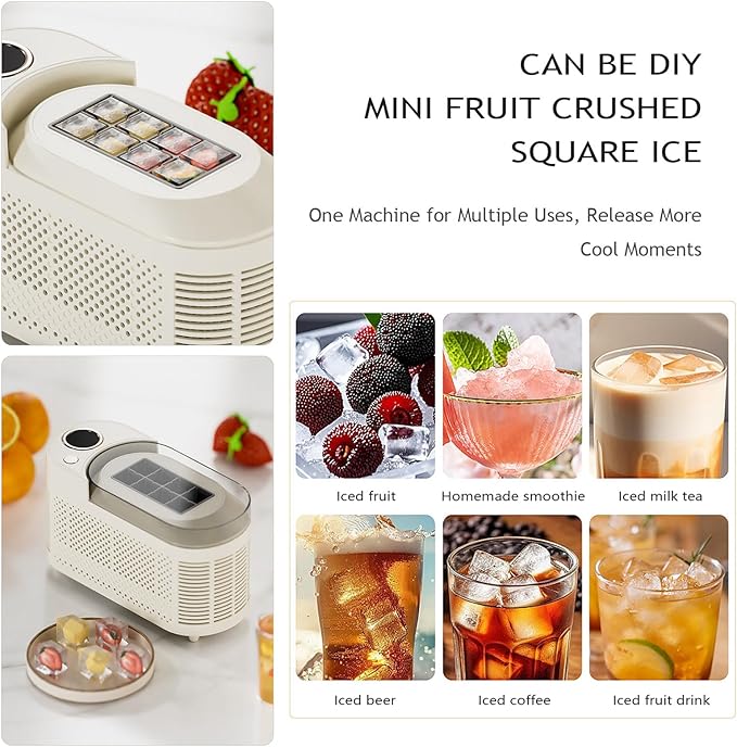 Countertop Ice Maker, Electric Ice Machine, 8 Cubes Ready in 10 Mins, Portable Ice Cube Maker with Car Power Cord, for Home & All Spaces, Clear & Large Ice Cubes,Purple