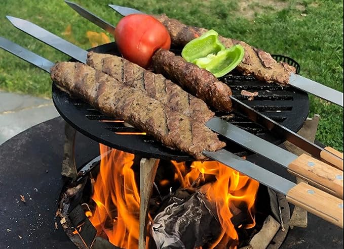 G & F Products BBQ Skewers, 23" x 5/8" Stainless Steel Flat Metal Skewers with Wooden Handles, Heavy-Duty 8-Piece Set with Camouflage Carry Bag for Grilling Meat, Vegetables, and Outdoor Cooking