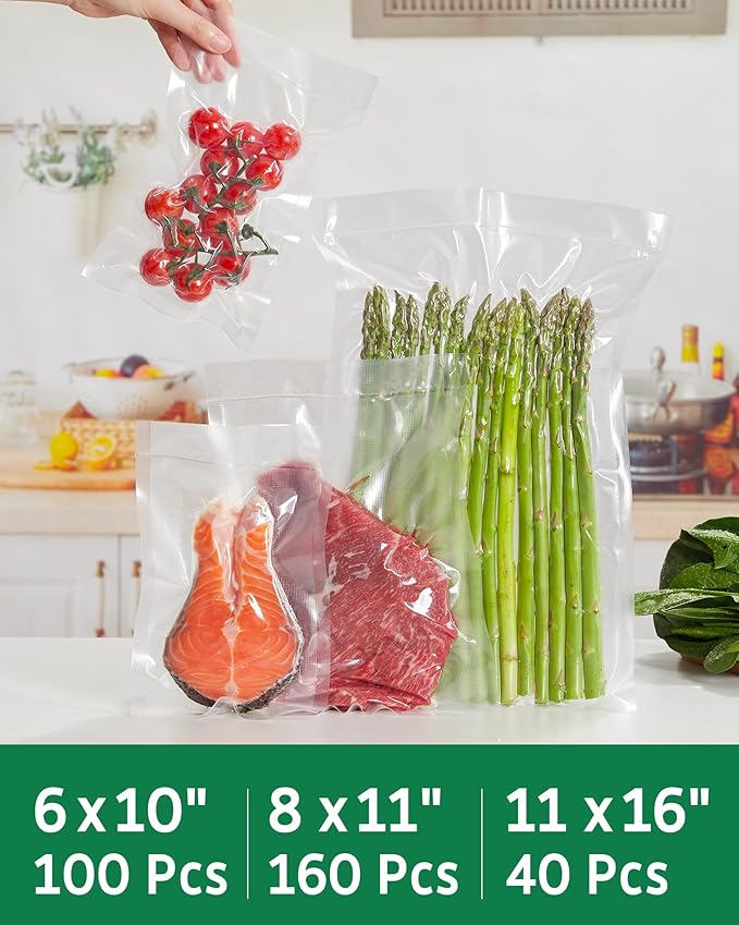 Syntus 300 Count Vacuum Sealer Bags, 40 Gallon 11" x 16" and 160 Quart 8" x 12" and 100 Pint 6" x 10" for Seal a Meal, BPA Free Heavy Duty Precut Bags, Food Vac Bag for Storage, Meal Prep or Sous Vide