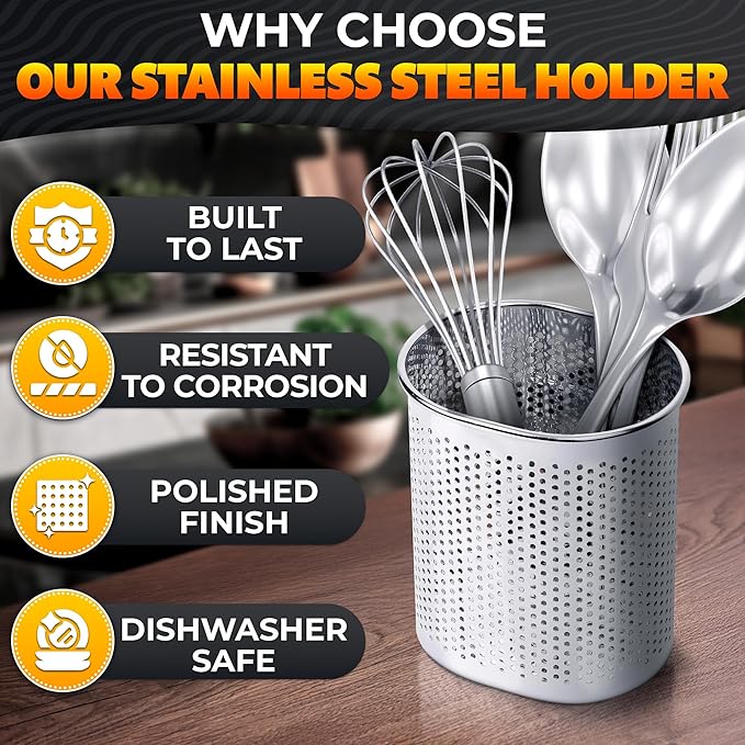 Chopstick Dishwasher Basket 3.5x2.7x3.9" – Stainless Steel Chopstick Holder for Dishwasher with Hooks, Oval Design Rust-Resistant Perforated Utensil Caddy for Straws, Teaspoons & Small Kitchen Tools