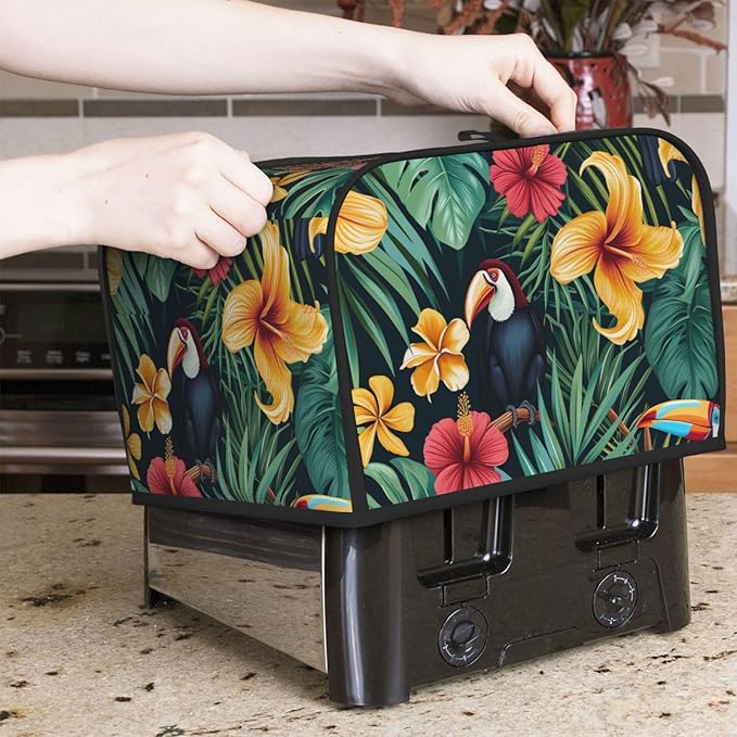 Tropical Jungle Birds Covers for 4 Slice Toasters,Cute Country Bread Machine Cover with Handle,Washable Stain Resistant Kitchen Small Appliance Cover Dining Decor