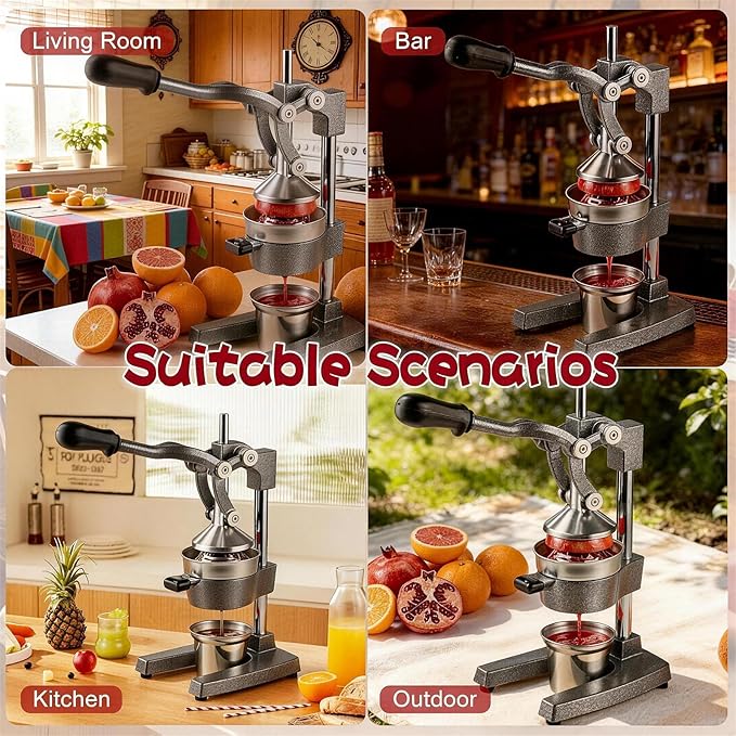 Cast Iron Juicer Hand Press - 13.8LB Heavy Duty Manual Citrus Orange Squeezer, 304 Stainless Steel Cup & Strainer, Professional Lemon Grapefruit Pomegranate Press for Home Bar Kitchen, Grey