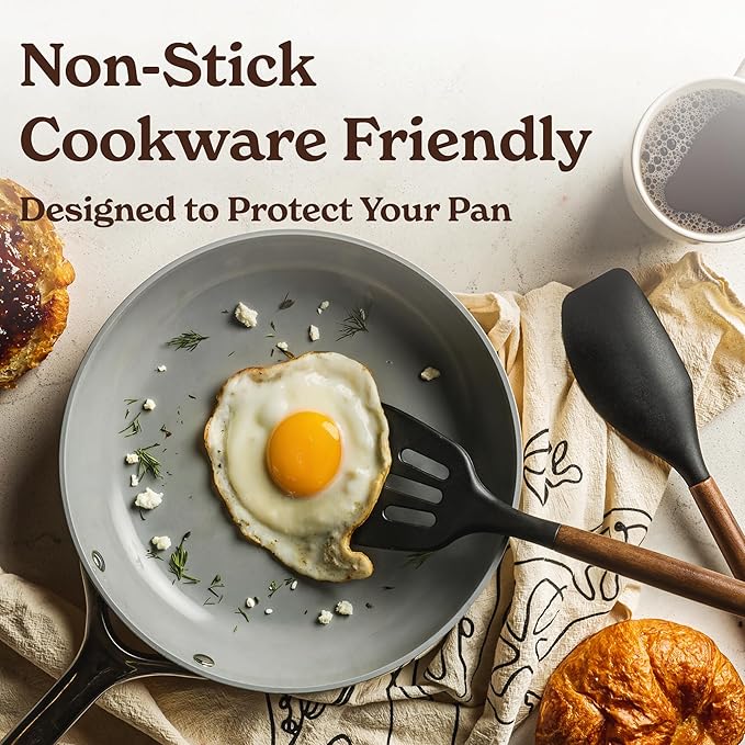 Silicone Kitchen Utensils Set & Holder: Cooking Utensils Set - Kitchen Essentials for New Home & 1st Apartment- Silicone Spatula Set, Cooking Spoons for Nonstick Cookware (Acacia Wood, Oange)