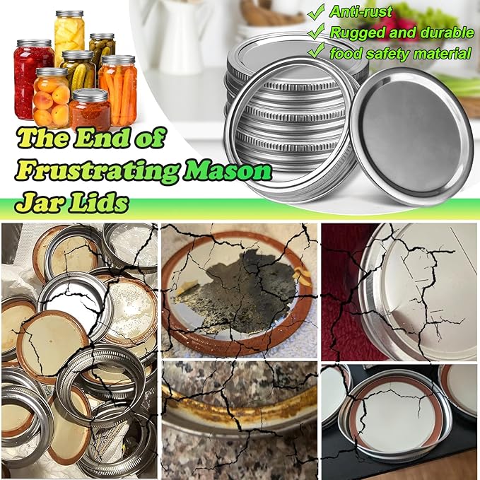 Palksky Stainless Steel Wide Mouth Canning Lids and Rings, Airtight/Rustproof Mason Jar Lids with Bands Set of 4