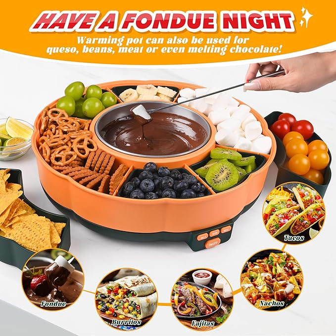 Taco Tuesday Kit - Taco Bar Serving Set for a Party with 33oz Heated Pot, 4 Taco Holders, Detachable Lazy Susan Tray, Perfect for Parties, Nachos Taco Night Fiesta Unique Couple & Housewarming Gift