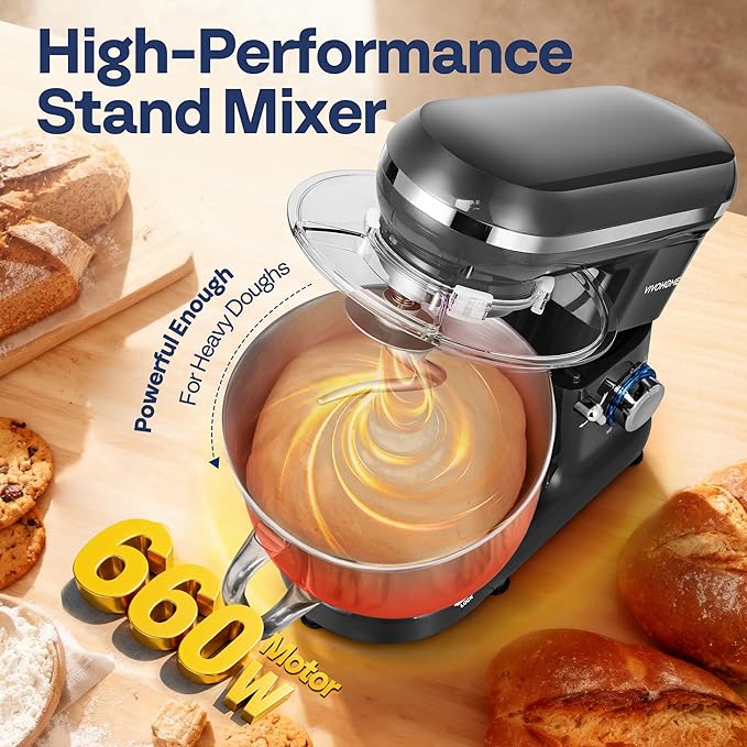 VIVOHOME Stand Mixer, 660W 10 Speed 6 Quart Tilt-Head Kitchen Electric Food Mixer with Beater, Dough Hook, Wire Whip and Egg Separator, Gray