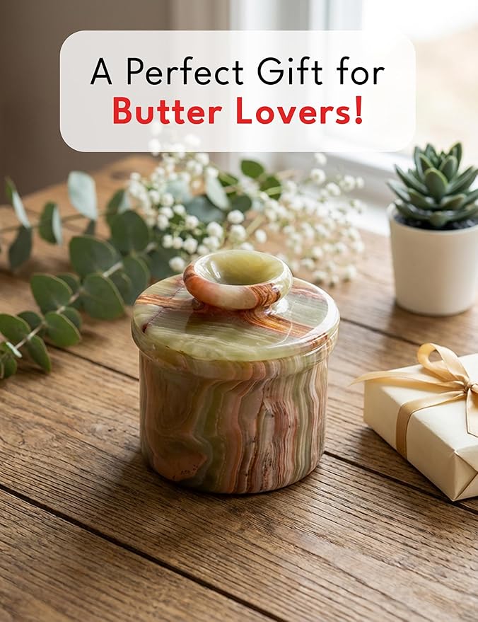 Radicaln Marble Butter Keeper 4.25'' Inches Green Onyx Handmade Butter Storage Container French Butter Dish for Kitchen Countertop & Butter Crock For Counter With Water