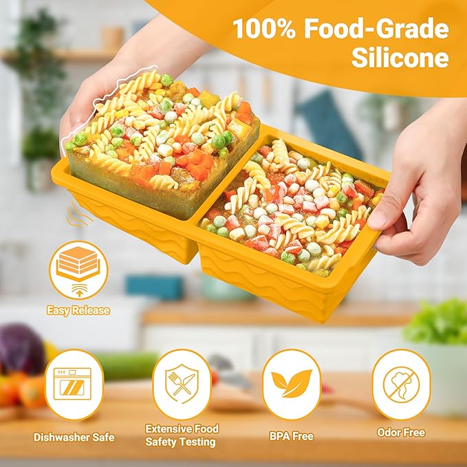Aopigavi Silicone Freezer Tray with Lid – 2-Cup Soup Freezer Container Molds, Large Ice Cube Trays for Freezing Soup, Sauce & Broth, Meal Prep & Food Storage – Oven & Dishwasher Safe, 2-Pack