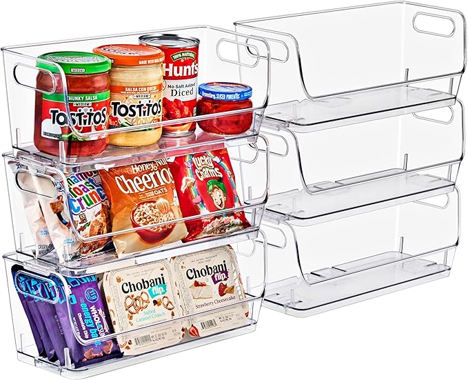 Sorbus Stackable Storage Bins Open Front, Clear Stackable Storage Bins, Pantry Bins for Storage and Organization, Acrylic Stackable Bins for Kitchen, Clear Pantry Organizer Bins (Small Narrow 6 Pack)
